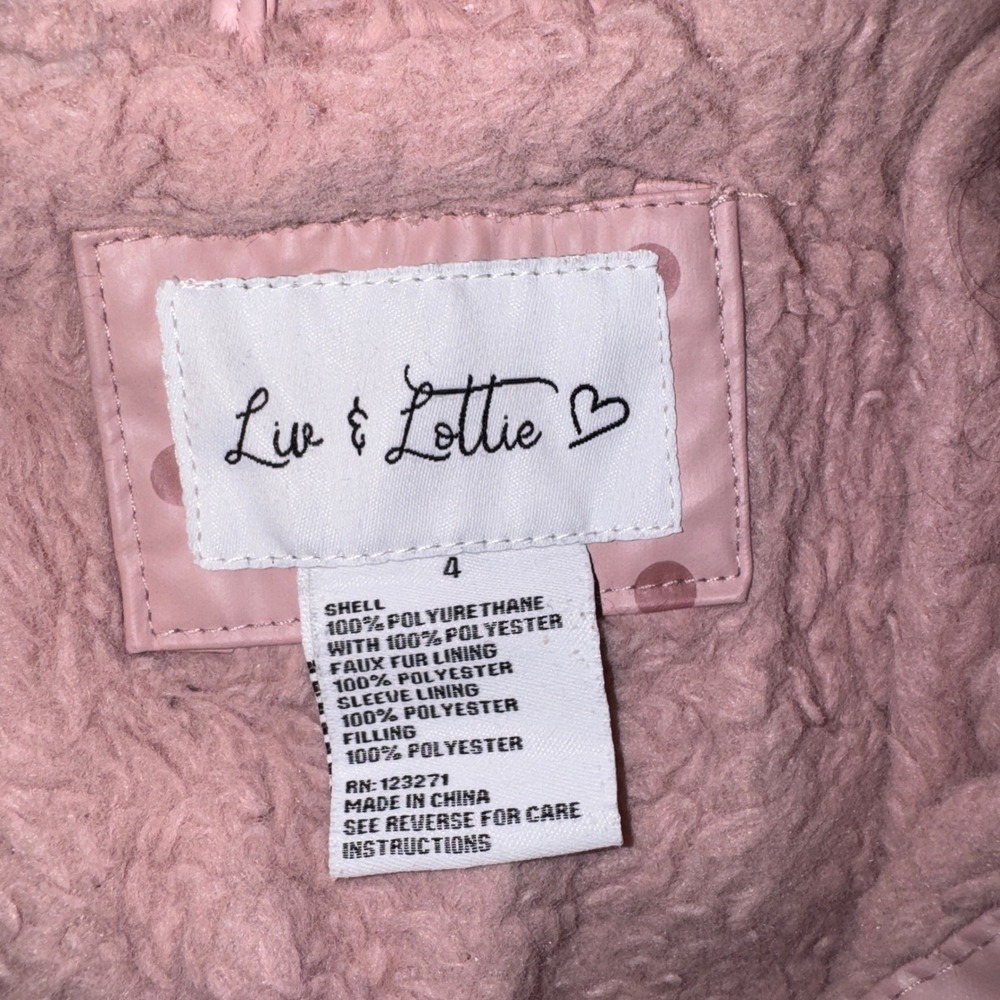 Liv & Lottie Raincoat Girls Size 4 Pink Polka Dot Faux Fur Lined Hooded Jacket - Picture 5 of 8